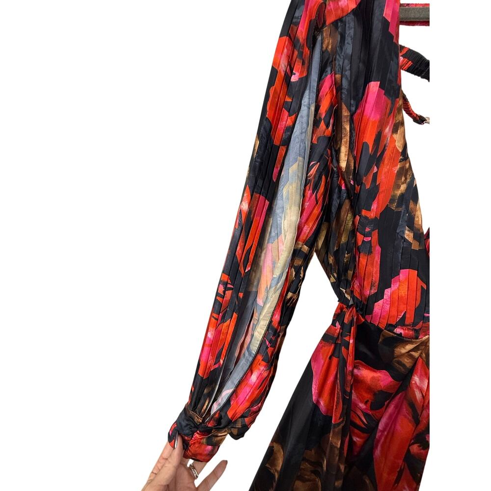 L’Atiste by Amy Red Floral Pleated Maxi Dress Women 3X Resort Vacation Boho Glam - Picture 6 of 8